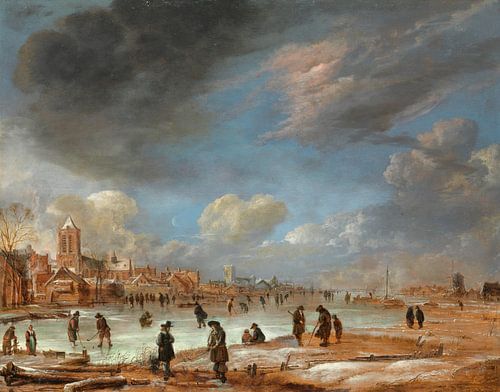 Blick auf Fluss im Winter - Aert van der Neer