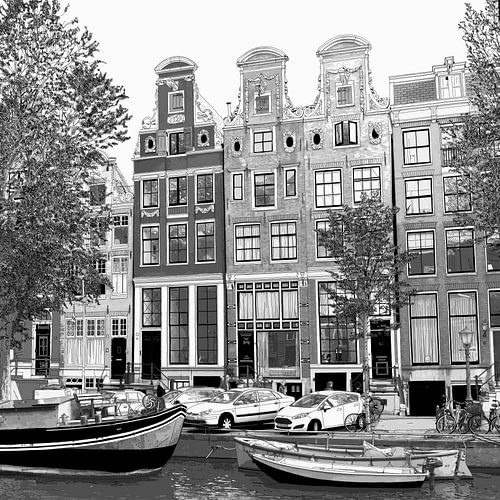 Aquarel Tekening Herengracht 51-65 Amsterdam Pentekening Lijntekening