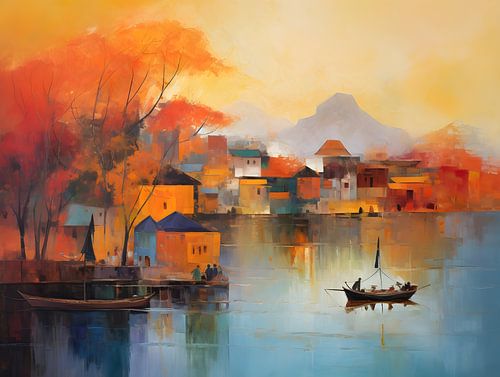 Chinees dorpje in herfst