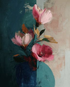 Abstract flowers in warm pastel colours by Carla Van Iersel