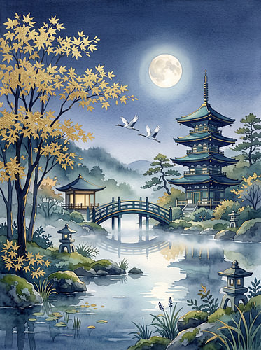 Full Moon Night in the Japanese Garden