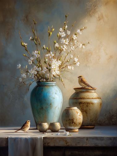 Kleiner Vogel auf Vase