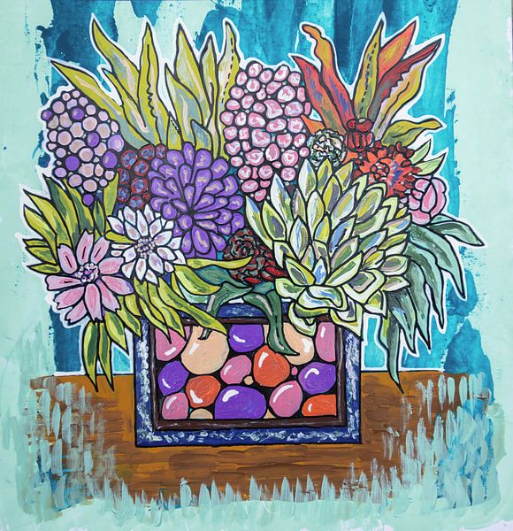 Blumenkarte mit Acrylmalerei. Sukkulenten von Ariadna de Raadt-Goldberg