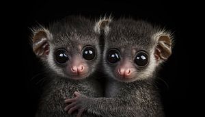 Galagos-Buschbabys umarmen das Panorama