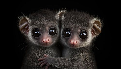 Galagos-Buschbabys umarmen das Panorama