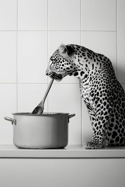 Leopard in der Küche von Poster Art Shop