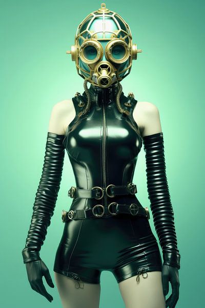 Digital created very beautiful sexy woman with bizarre fetish mask in high fashion style by Art Bizarre