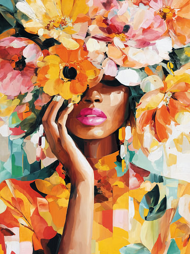 Kleurrijk bloemenportret van een vrouw