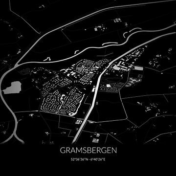 Schwarz-weiße Karte von Gramsbergen, Overijssel. von Rezona