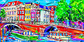 Amsterdamse gracht, twee rondvaartboten van Kleine Atelier
