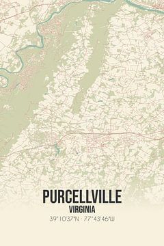 Vintage landkaart van Purcellville (Virginia), USA. van MijnStadsPoster