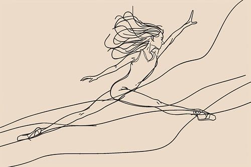 Dessin au trait d'une danseuse gracieuse dans un saut