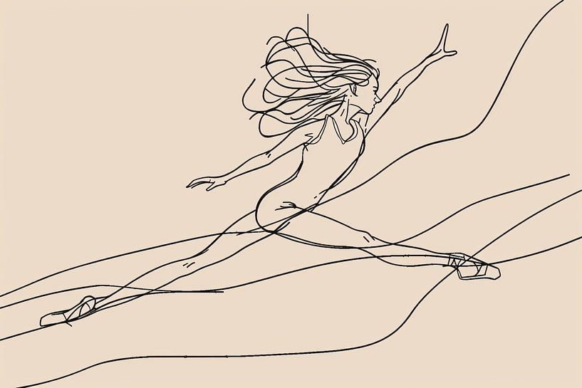 Gracieus danseres lijntekening in sprong van Imperial Art House