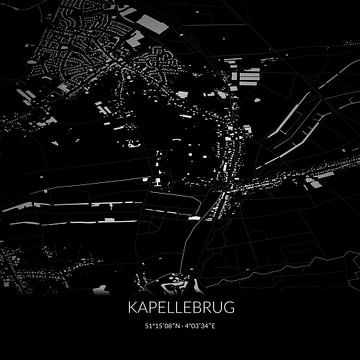 Zwart-witte landkaart van Kapellebrug, Zeeland. van Rezona