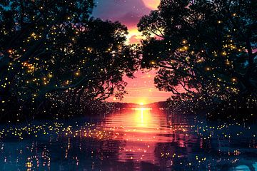 Zonsondergang in magisch mangrovebos van Art & Soul Creations