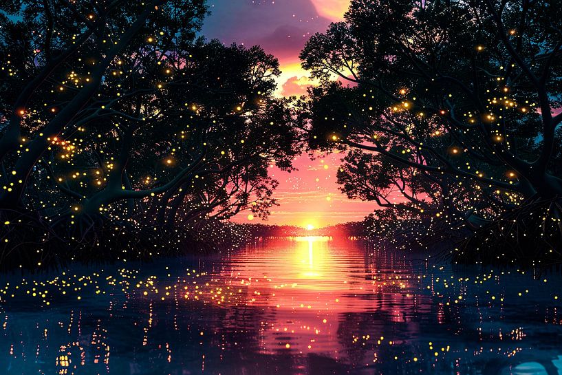 Sunset in magical mangrove forest by Art & Soul Creations