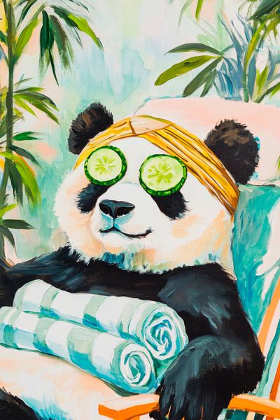 Panda in de spa met komkommerschijfjes van Poster Art Shop