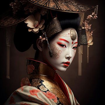 Portret van een geisha van Carla van Zomeren