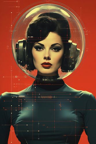 Digital created very beautiful woman in vintage science fiction poster style