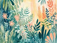 Garden painting with orange flowers