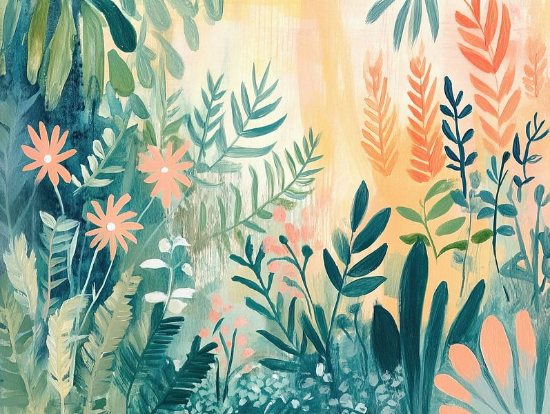 Peinture de jardin avec des fleurs orange par Peintures accrocheuses