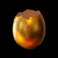 Golden egg on black background