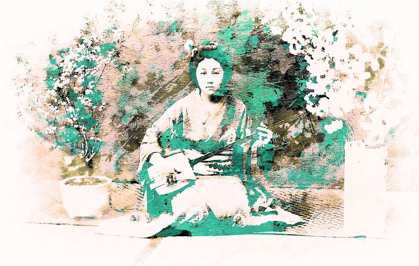 Geisha Spirit in soft nature colours Japandi style by Mad Dog Art