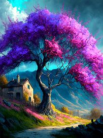 tree house fantasy landscape surreal dream world path mountains
