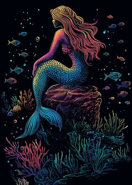 Auf Felsen mit Fischen - bunte Meerjungfrau von Pixelbull Design