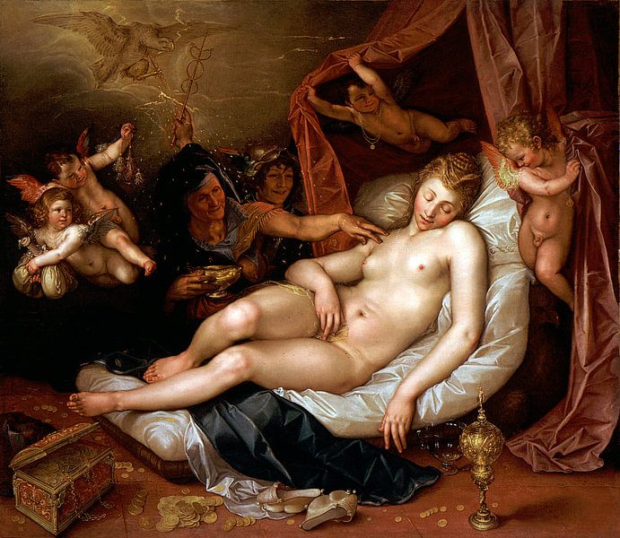 Hendrik Goltzius. De slapende Danae   van 1000 Schilderijen