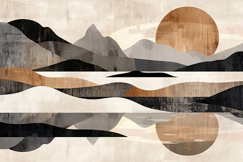 Rustgevende Abstracte Rivierlandschap in Monochroom