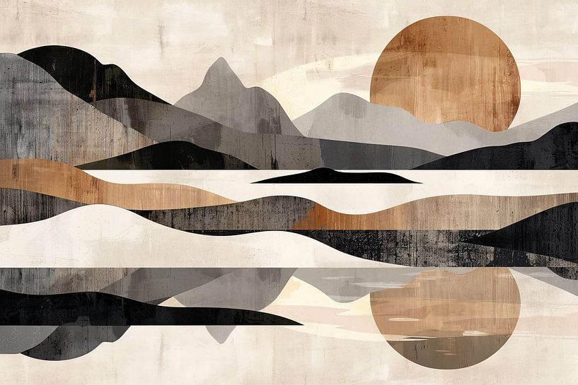 Rustgevende Abstracte Rivierlandschap in Monochroom van Art & Soul Creations