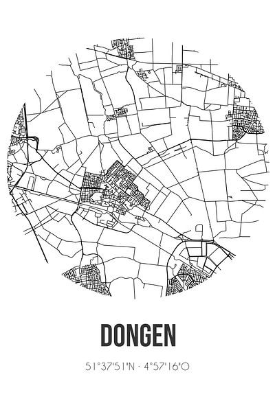 Dongen (North Brabant) | Map | Black and White by Prints of Place
