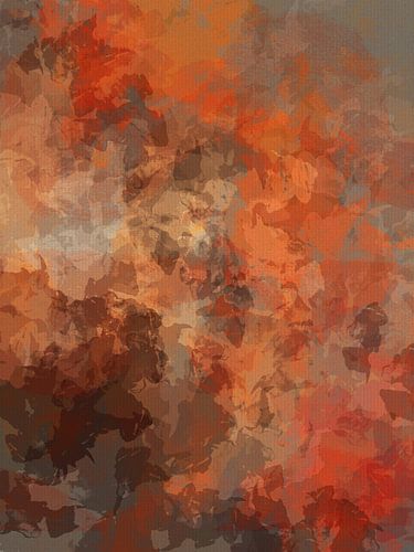 Moderne abstracte kunst met organische vormen in terracotta, bruin, oranje