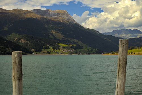 View across the lake to the mountains
