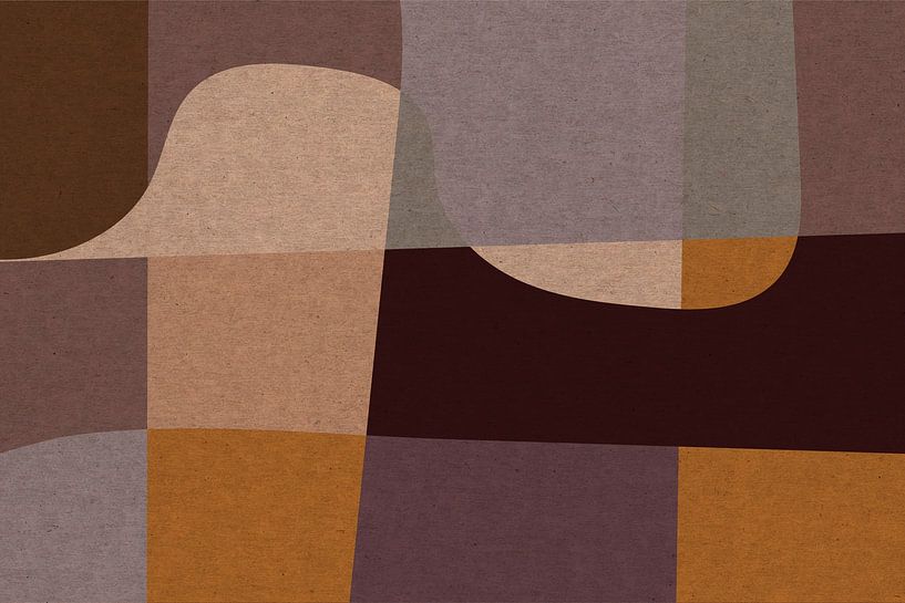 Formes organiques jaunes, roses et brunes. Art géométrique moderne abstrait et rétro dans des couleu par Dina Dankers