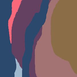 Abstrakte Kunst im Retro-Stil der 70er Jahre in Lila, Flieder, Blau, Rosa und Braun. von Dina Dankers
