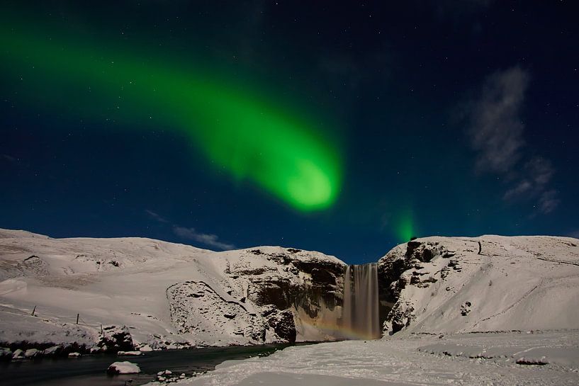 Skogafoss Noorderlicht van Edwin van Wijk