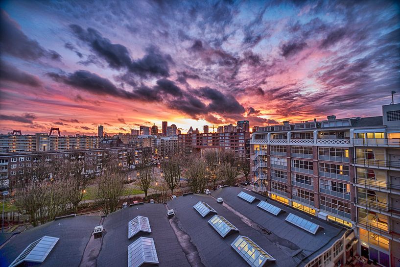 Zonsondergang over Rotterdam HDR van Pieter van Roijen