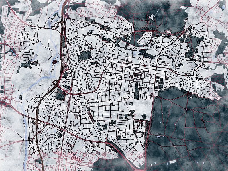 Map of Erlangen with the style 'White Winter' by Maporia