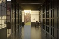 Traditioneel Japans huis in het avondlicht