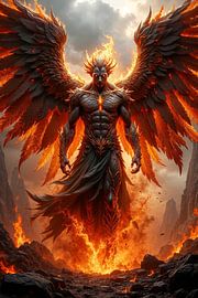 Dark Fantasy Wandbild: SOLKARION – Der brennende Engel in der Hölle von INFERAURUM