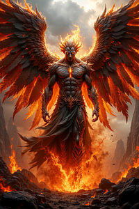 Dark Fantasy Wandbild: SOLKARION – Der brennende Engel in der Hölle