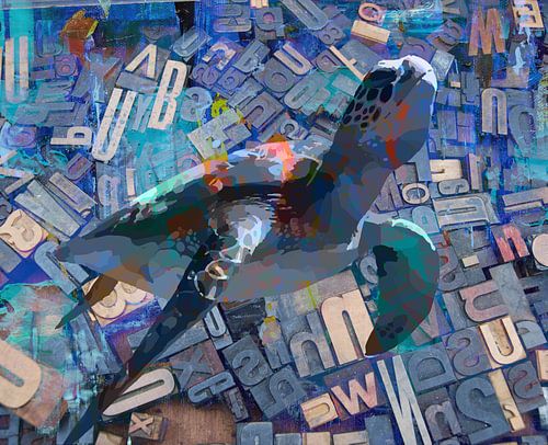 Mixed media style zeeschildpad met letters