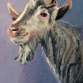 Olieverf schilderij portret van een geit van W J Kok