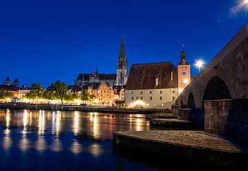 Donauoever in Regensburg op blauw uur