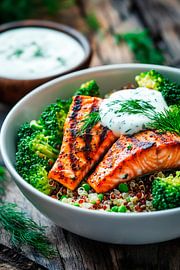 Grilled salmon on a bed of vegetables - healthy enjoyment by Poster Art Shop