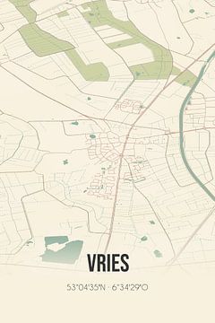 Vintage landkaart van Vries (Drenthe) van MijnStadsPoster