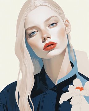 Modern illustrated portrait in blue, white and red by Carla Van Iersel