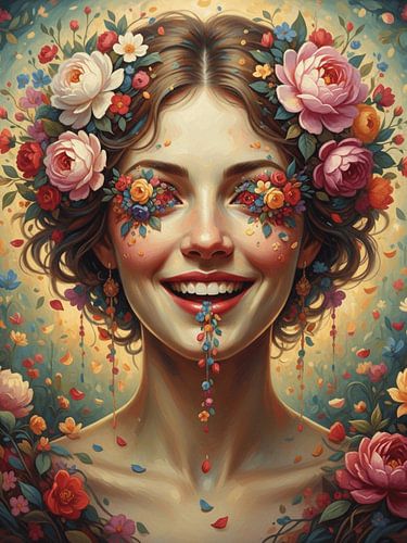 Floral Woman Portrait – Colorful Fantasy Face Art